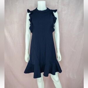 Rebecca Taylor Womens Navy Blue Dress Ruffle Cap Sleeve Mini Size 4 Work Career